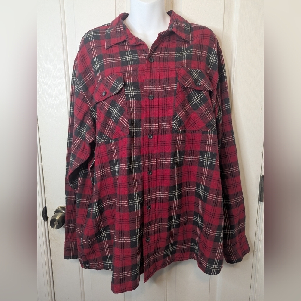 Vintage Wrangler Men's Flannel Shirt Red Plaid Western Cowboy 90s, Size XL